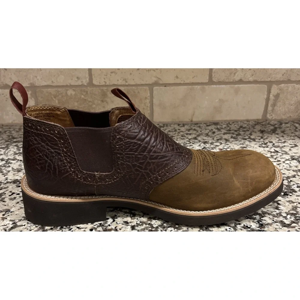 Twisted X Cow Dog Slip-On Men Brown Leather Western Ankle Boots Size 12 MCD0002